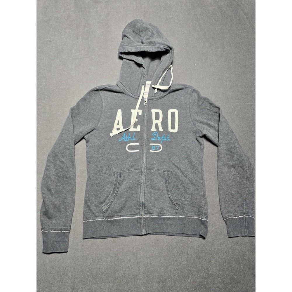 Aeropostale Gray Full Zip Up Hoodie Womens Large Athletic Dept 87 Sweatshirt Y2K